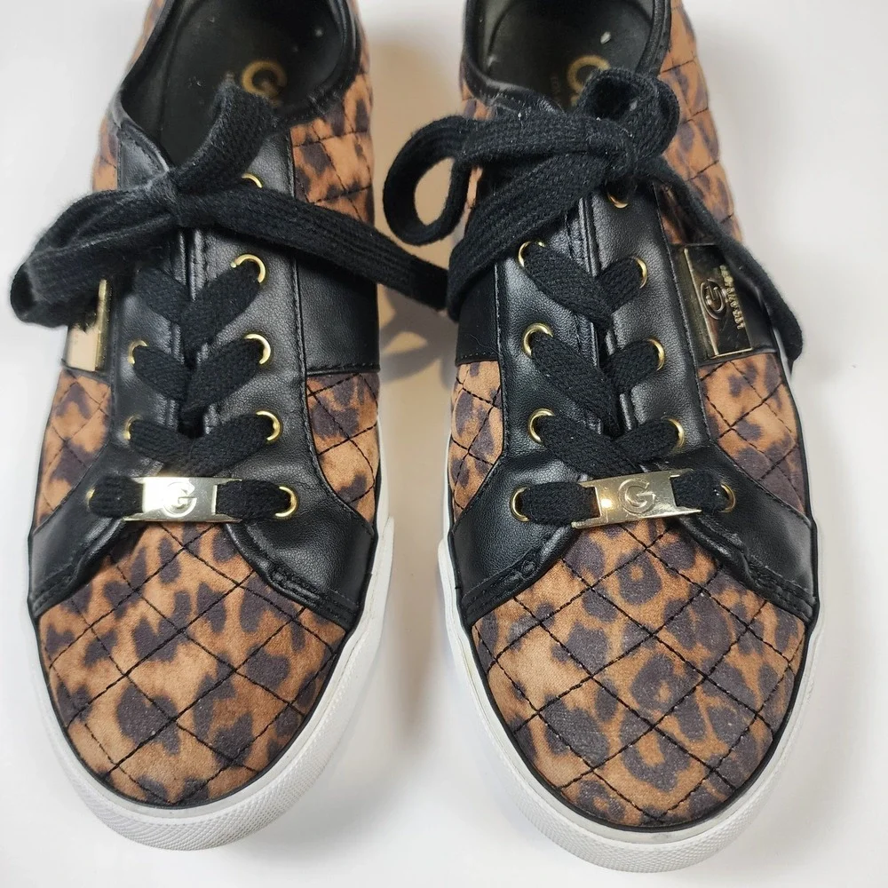 G by Guess GBG Backer Quilted Leopard Print Sneakers‎ Shoes 10M Brown Black Lace